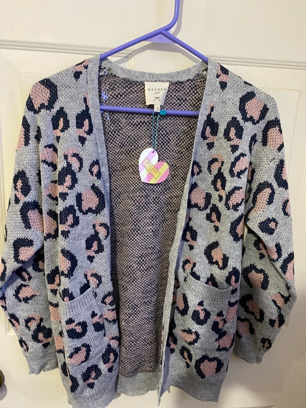 Hayden Girls Cardigan Pink & Black Leopard Print Lg NWT